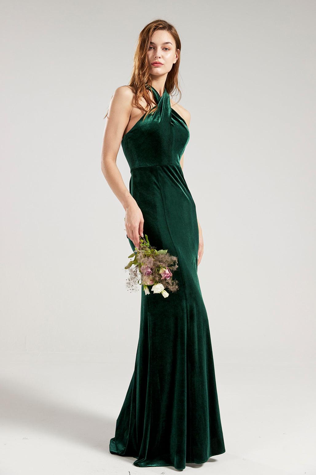 slit Sheath Halter Dress HV960 velvet bridesmaid dress made to fit ...