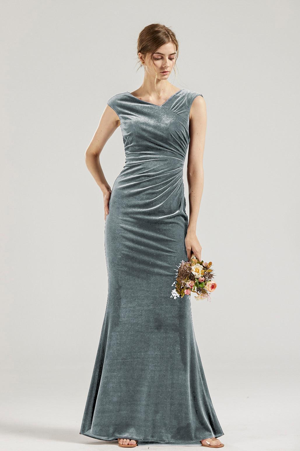 Gray velvet gown best sale