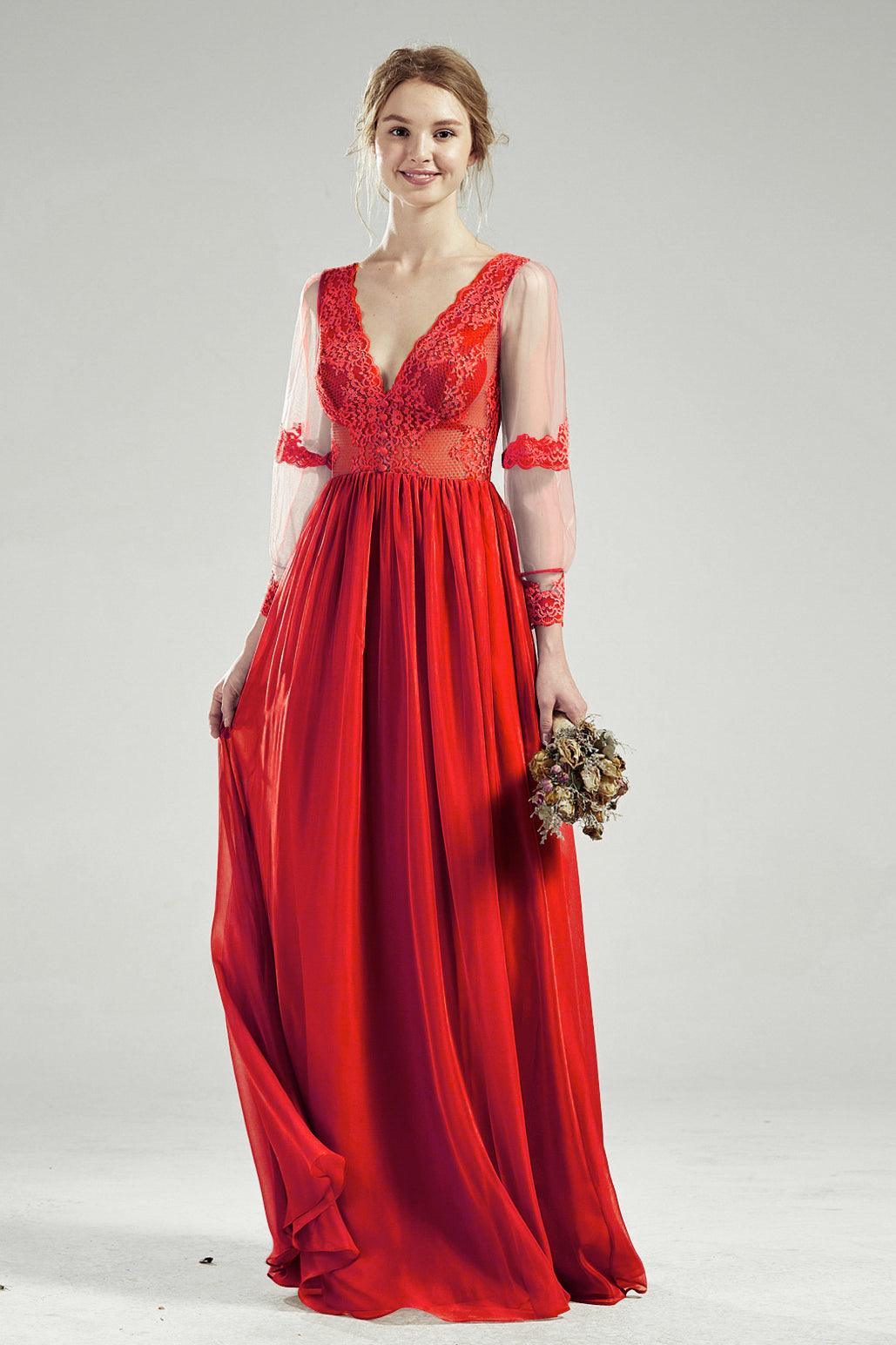 Boho red lace dress hotsell